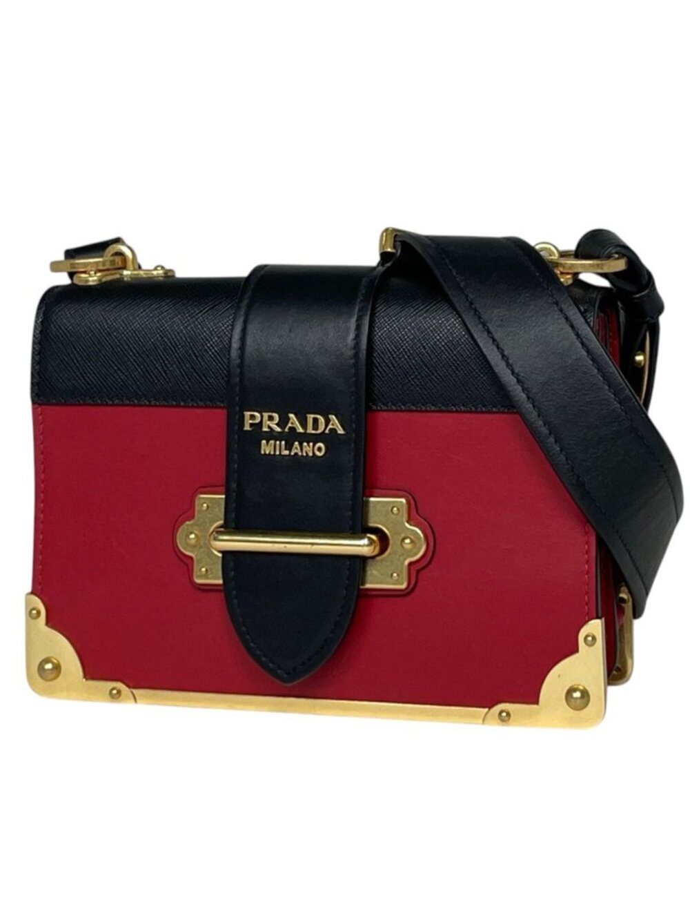 Prada Shoulder Bag Cahier Leather Red Black
